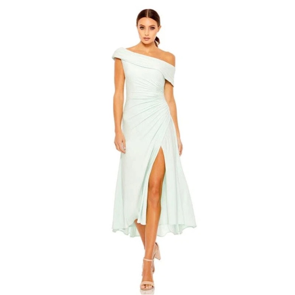 Ieena by Mac Duggal Women's Mint Ruched Off-The-Shoulder Midi Dress 004